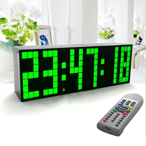 Reloj grande y grande con pantalla LED Jumbo, pantalla de escritorio, alarma de pared, Control remoto, calendario, temporizador Digital, azul ► Foto 1/6