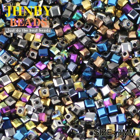 JHNBY-Cuentas de cristal austríaco cuadradas de alta calidad, cuentas sueltas de cristal chapadas de 3MM, 100 uds, fabricación de pulseras, joyería DIY ► Foto 1/4