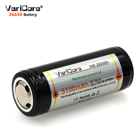 1 Uds VariCore protección 26650 de 5100mAh 3,7 V Li-Ion batería recargable con PCB 4A 3,6 V baterías de energía para la linterna ► Foto 1/5