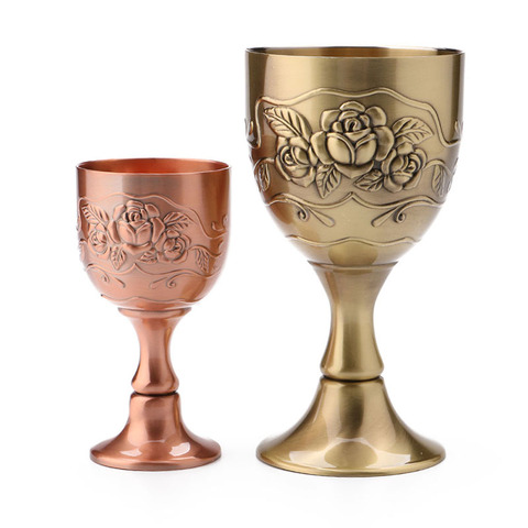 Copas de vino Vintage del Mar Mediterráneo, vasos de cobre de 40/120ML hechos a mano con patrón de flores de grabado ► Foto 1/6