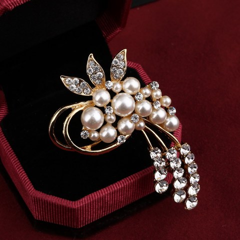 ZOSHI joyería de moda de alta calidad broche de oro Vintage alfileres Austria cristales imitación perla flor broche de accesorios de boda ► Foto 1/6