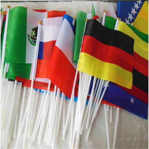 Banderas de mano con bastones y copa de palabras, 32 países, equipo nacional de mano pequeña, 14x21CM ► Foto 1/6