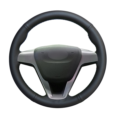 -Negro de punto PU cuero Artificial protector para volante de coche para Lada Vesta 2015, 2016, 2017, 2022, 2022, 2022 de rayos X 2015-2022 ► Foto 1/6
