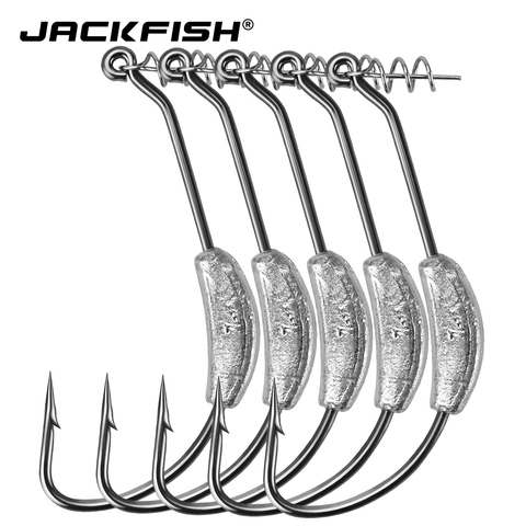 JACKFISH-anzuelo de púas con cabeza de plomo, gancho de pesca de 2g/2,5g/3g/5g/7g, 5 unids/lote, gancho de gusano suave, Crankbait de Grank para equipo de pesca de carpa ► Foto 1/6