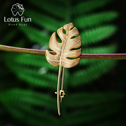 Lotus Real 925 plata esterlina diseñador hecho a mano joyería fina 18 K oro creativo Monstera hojas broches para las mujeres Bijoux ► Foto 1/6