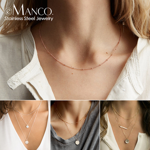 EManco-collar de cadena de acero inoxidable para mujer, gargantilla de oro de 316L, conjunto de collar en capas con colgante, joyería ► Foto 1/5