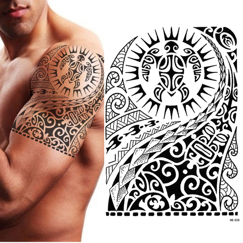 TRIBAL temporal del tatuaje de tatuaje maorí tortuga Polinesia negro para mujer ► Foto 1/6