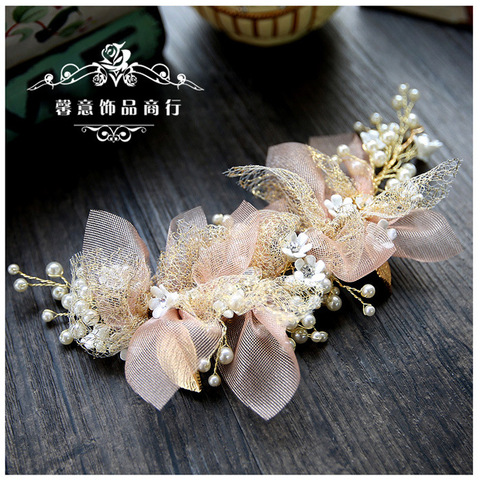 Coreano Hilados de seda Flor de novia tocado belleza novia boda accesorios para el cabello de Rosa pelo ornamento ► Foto 1/4