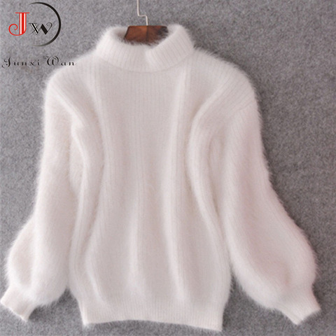 Suéter grueso cuello de tortuga Mohair para mujer, a la moda farol Jersey de manga, informal, Color sólido, blanco, Otoño e Invierno ► Foto 1/6