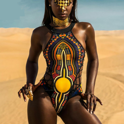 Bañador con estampado africano de una pieza para mujer, traje de baño Sexy, de cuello alto Monokini, 2022 ► Foto 1/4