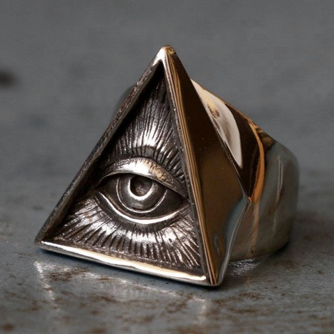 Anillo de motorista de acero inoxidable para hombre, Calavera, Color plata, anillo de masónico con triángulo Illuminati, joya masónica Punk ► Foto 1/5