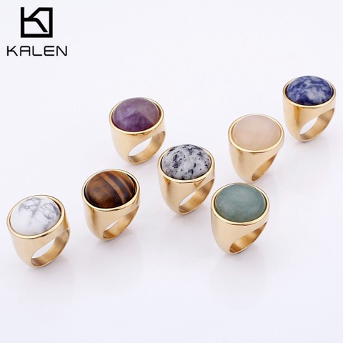 KALEN anillos de cristal de moda de señora mármol grande Color piedra anillos de las mujeres tamaño 6-9 antiguo Color oro y anillos de boda joyería ► Foto 1/6