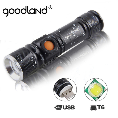 Goodland-Linterna LED recargable con conector USB, luz portátil de alta potencia, táctica, para bicicleta, T6 ► Foto 1/6