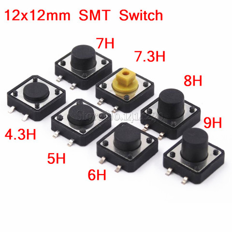 Interruptor momentáneo de Panel PCB de 20 piezas, 12x12mm, 4 pines, 12x12x4.3/5/6/7. Interruptor táctil/Micro, 3-9MM, 12*12*4,3 MM/5MM, 6MM, 7MM, 8MM, 9MM ► Foto 1/3