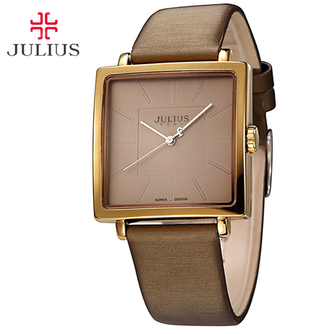 Julius Lady-Reloj de pulsera para mujer, elegante, sencillo, a la moda cuadrada, pulsera de nailon de cuero Real, caja de regalo de cumpleaños ► Foto 1/6