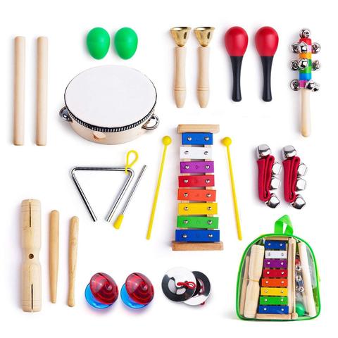 Instrumentos musicales para niños pequeños con bolsa de transporte, juego de percusión de música 12 en 1 para niños con xilófono, banda rítmica, pandereta ► Foto 1/6