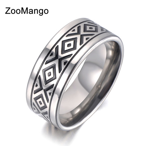 ZooMango-anillos de acero inoxidable esmaltado negro para mujer y hombre, anillo de aniversario de boda, joyería Anneau ZR19046 ► Foto 1/4