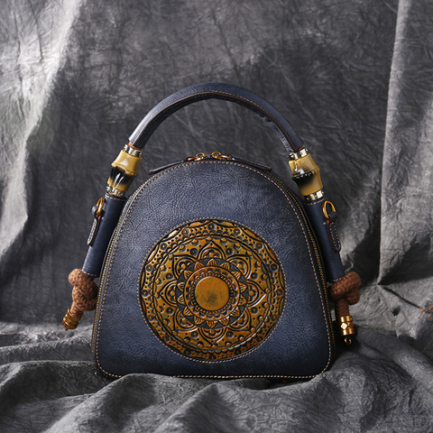 Bolso de piel auténtica Vintage de lujo para mujer, bandolera de hombro Retro, de cuero de vaca, hecho a mano ► Foto 1/6