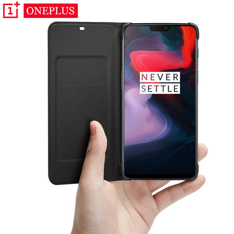 Oneplus-Funda de cuero inteligente con tapa para móvil, carcasa de teléfono con tapa, Original, oficial, One Plus, 6, 6T, con ranura para tarjeta, Oneplus 6 ► Foto 1/6