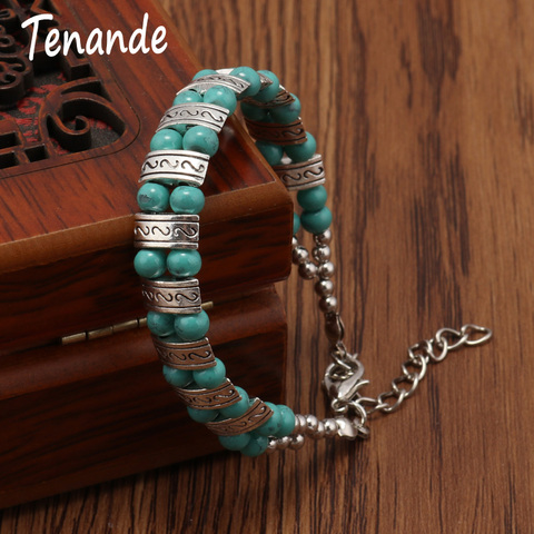 Tenande Maxi-Pulseras de cuentas de piedra Natural talladas en forma de S de 2 capas para mujer, brazaletes para mujer, joyas bohemias Vintage ► Foto 1/5