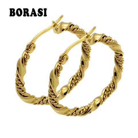 Pendientes de aro de doble Cable para mujer, joyería de moda, aretes de marca de 3 tamaños, de Color dorado pendientes de aro, aretes para chica, Europa ► Foto 1/6