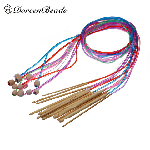 DoreenBeads de bambú Natural Flexible afgano tunecino alfombra Crochet ganchos agujas en al azar 130cm de largo 1 Set (12 unids/set) ► Foto 1/6