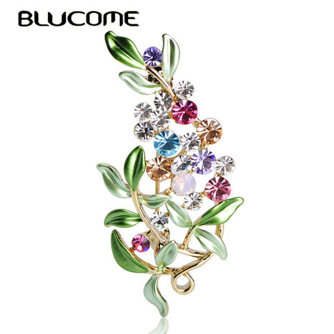 Blucome broches de flores para las mujeres broches esmaltados joyería de Hijab Pines de cristal austriaco de vestido de la Ropa Accesorios de Pin ► Foto 1/6