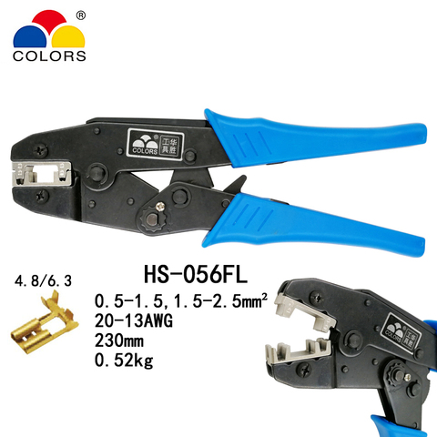 HS-056FL de colores para recipientes tipo bandera 4,8, 6,3 terminales aislados 0,5-2.5mm2 20-13AWG alicates conectores herramientas de marca ► Foto 1/6