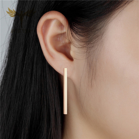 FGifter-pendientes de gota minimalistas para mujer, 3cm de largo, pendientes de mancuerna, oro rosa, joyería de acero inoxidable para mujer ► Foto 1/6