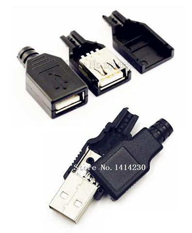 10 piezas tipo A hembra y A macho USB 4 Pin enchufe conector con cubierta de plástico negro enchufe USB (5 piezas macho + 5 piezas hembra) ► Foto 1/1