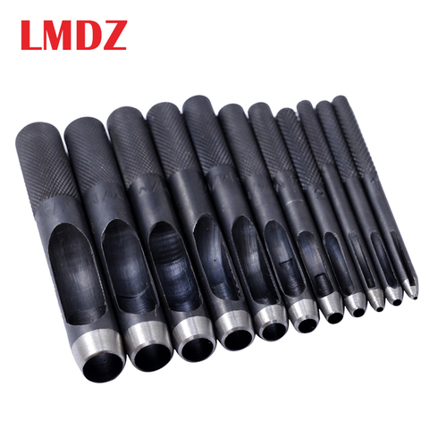 LMDZ 1 Uds 11 tamaño redondo de acero al carbono cuero artesanía vástago Agujero hueco Punch 1mm-10mm para correa de cuero Junta herramientas de perforación ► Foto 1/6