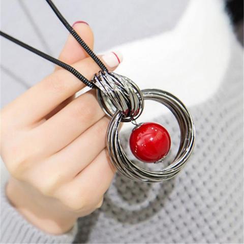 Bola de perlas simulada roja y blanca, collares con colgante, círculos, cadena larga negra para mujeres, Maxi collar, joyería de moda, regalos al por mayor ► Foto 1/6