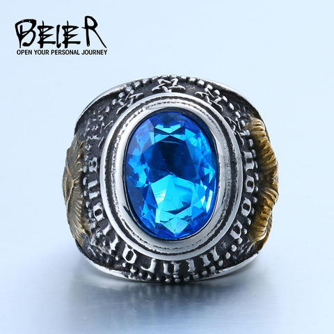 Beier-gafas Retro de acero de titanio 316L, parte vikinga, con piedra azul oveja dorada, tótem de piedra negra, LLBR8-334R de joyería ► Foto 1/5