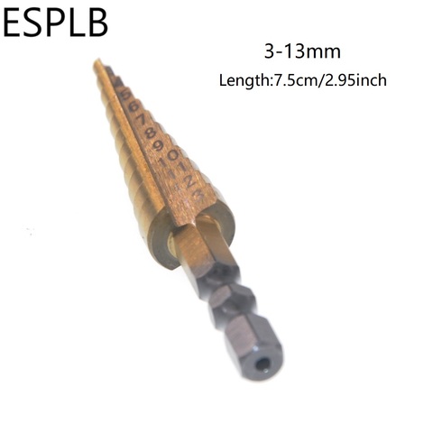 ESPLB-Broca escalonada recubierta de Titanio HSS, cortador de agujeros para hoja metalúrgica, perforación de madera, 3-13mm, 1 ud. ► Foto 1/3
