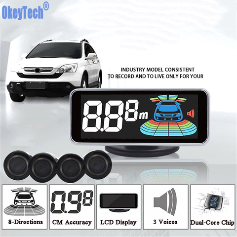 OkeyTech Parktronic Sensor de aparcamiento Sensor 4 Radar Detector Digital LED aparcamiento asistencia sistema de alarma para todos los coches ► Foto 1/6