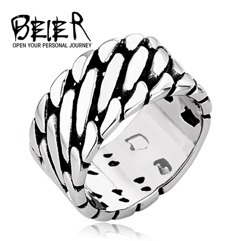 BEIER 2017 Man Wide Chain Knitting Ring Personality Exagerrated Stainless Steel Special Fashion Jewelry BR8-249 US Size ► Foto 1/6