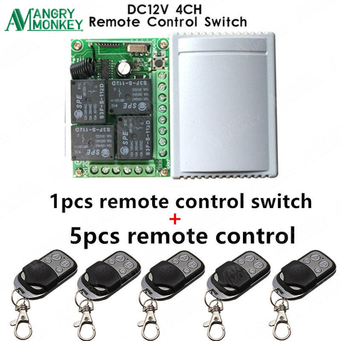 Interruptor remoto inalámbrico Universal de 433 Mhz DC12V 4CH módulo receptor de relé y transmisor de Control remoto RF de 5 piezas 433 Mhz ► Foto 1/5