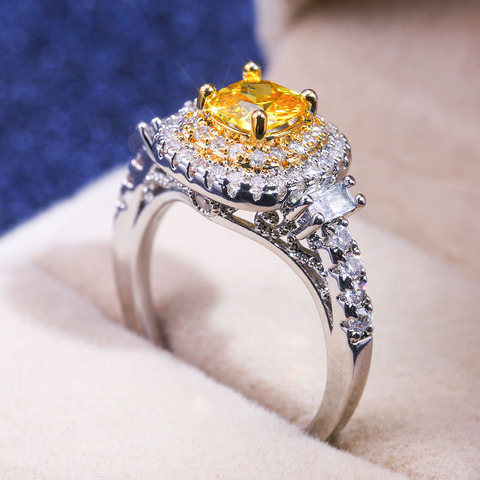 Huitan deslumbrante piedra zirconia amarilla boda anillo con Micro pavimentado Chapado en plata propuesta anillo de compromiso joyería de Gadget ► Foto 1/5