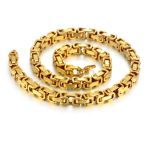 Collares de cadena Bizantina de oro grueso para hombre, de Hip Hop, cadenas de acero inoxidable de Color dorado de 8mm para hombre, joyería de 22 