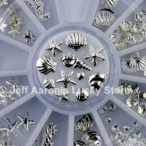 Accesorios de decoración de uñas 3D, accesorios de Metal plateado para manicura de rueda, herramientas de belleza, Concha, diseño de estrella de mar ► Foto 1/4