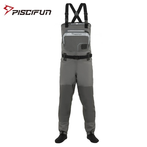 Piscifun 3 capas de poliéster transpirable impermeable media pie mosca botas de pesca hasta el pecho Pantalón para hombres y mujeres con funda de teléfono ► Foto 1/6