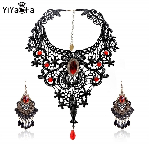 YiYaoFa-conjunto de joyas exageradas hechas a mano, joyas góticas negras, collar de encaje y pendientes, accesorios para mujer, joyería para fiesta, FYS-04 ► Foto 1/6