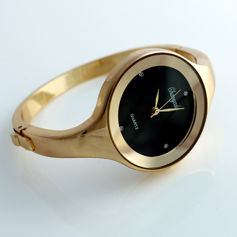 Reloj de pulsera redondo de cuarzo de acero inoxidable para mujer y niña, pulsera de oro, informal, a la moda, D1 ► Foto 1/6