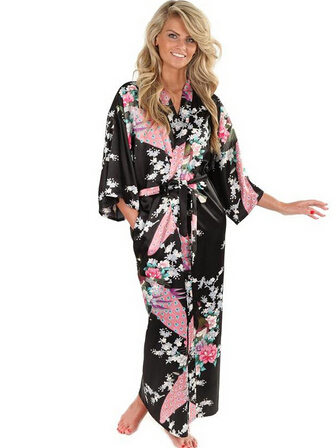 Bata tipo Kimono de seda para mujer, larga, Sexy, Vintage, estampada, de flores, tallas grandes S, M, L, XL, XXL, XXXL, A-045 ► Foto 1/5