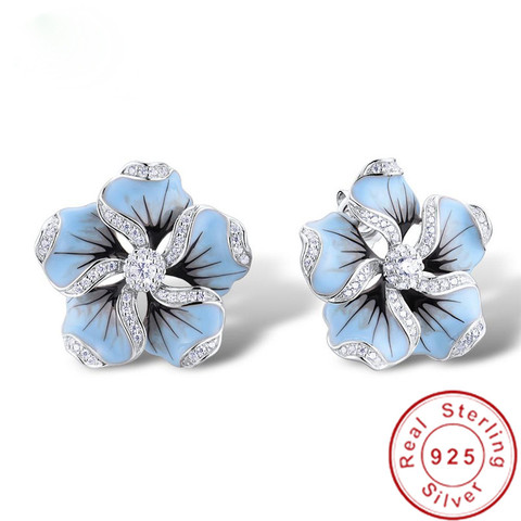 Vecalon-pendientes de flores para mujer, Plata de Ley 925 auténtica de piedras AAA Cz, pendientes de broche para boda, joyería ► Foto 1/6