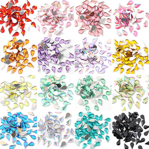 Diamantes de imitación acrílicos para decoración de uñas, cristales acrílicos de varios colores, sin fijación en caliente, reverso plano, purpurina, 100 Uds., B3711 ► Foto 1/6