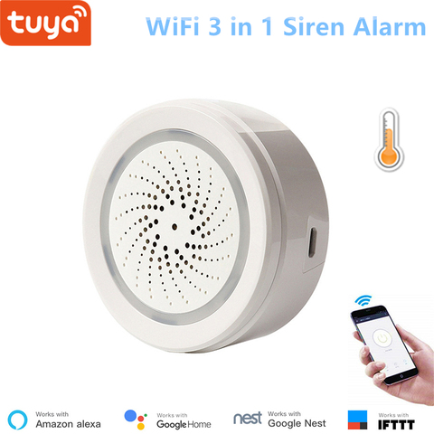 Tuya de seguridad para el hogar inteligente WiFi sirena de alarma con Sensor de temperatura y humedad Control remoto APP Alexa Google Compatible ► Foto 1/1