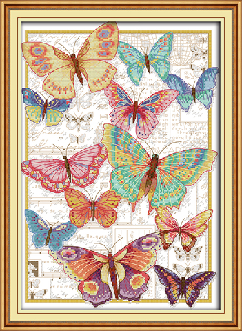 Kit de punto de cruz con estampado de mariposas, 14ct, 11ct, lienzo para coser a mano, bordado de punto de cruz artesanal, costura ► Foto 1/1
