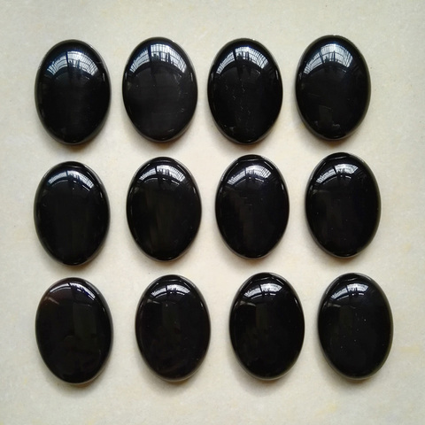 Cabujones de ónix negro para hacer joyas, piedra natural de 25x18MM, cabujón, 12 unidades/lote, sin agujero, venta al por mayor ► Foto 1/6