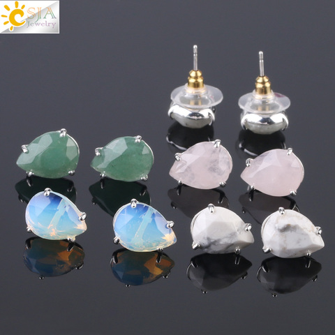 CSJA forma de gota de agua pendientes de Color plateado Piedra Natural facetado de cristal de Cuarzo Rosa, Ojo de Tigre, joyería de curación mujer G035 ► Foto 1/6